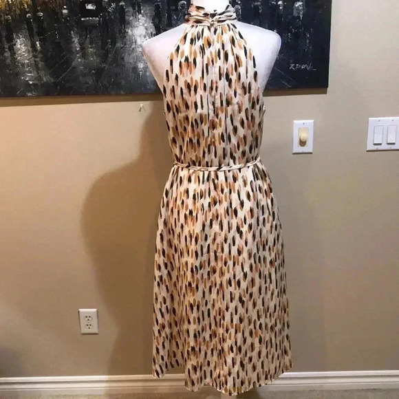 Banana Republic Twist Neck Halter Styling Midi Silk Look Fit and Flare Dress-MP - Picture 2 of 11